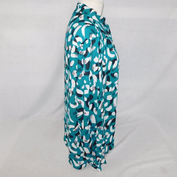 VTG Marjorie Hamilton Womens 40 / XL Teal Black White Pattern Sheer Blouse - Picture 8 of 10